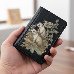 Black vegan Leather Wallet with Animal Design